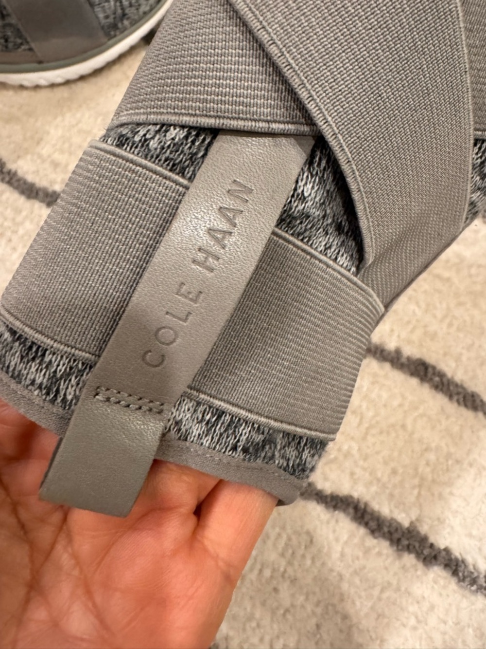 Cole Haan Gray Knit Slip-On Sneakers with Cross Straps - Picture 3 of 5